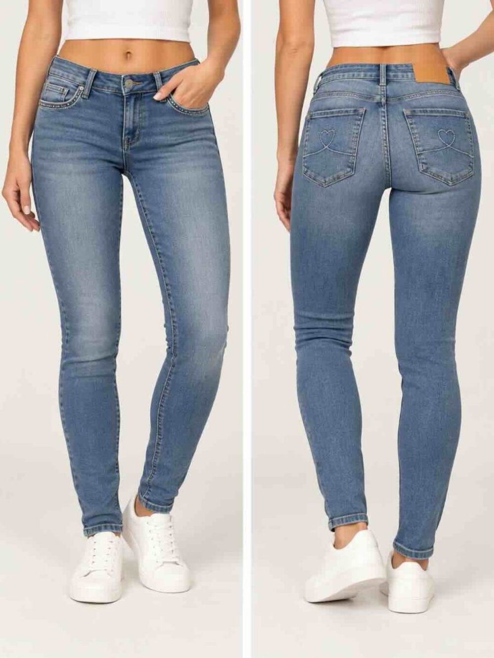 Desigual Skinny Jeans Size 28 Blue Denim Heart Pocket Detail